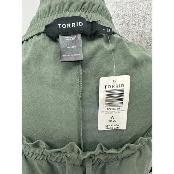 Torrid Green Crepe Tapered Paperbag Drawstring Tie Casual Work Pants Women's 2X - Picture 3 of 6